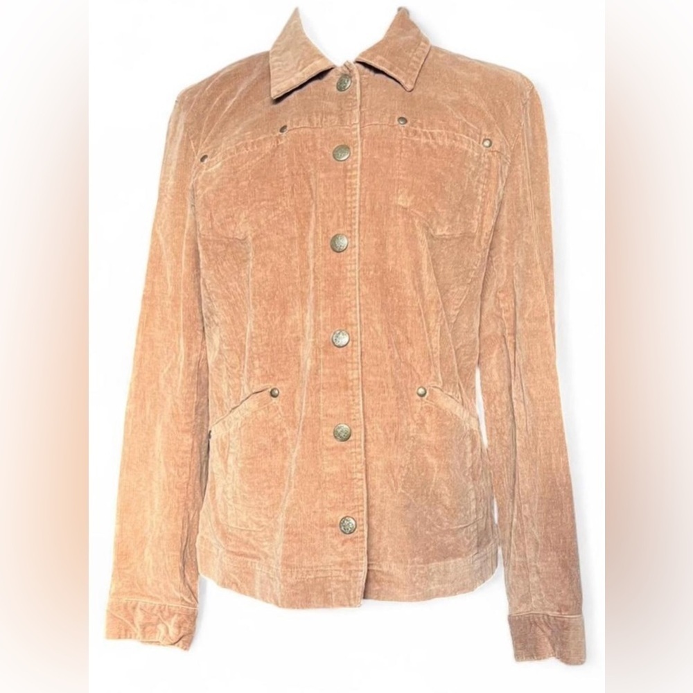 JM Collection Women's Tan Corduroy Jacket with Buttons y2k Autumn